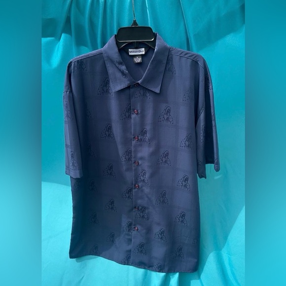 Million Guy Our Lady of Guadalupe Blue Satin Button Up Shirt